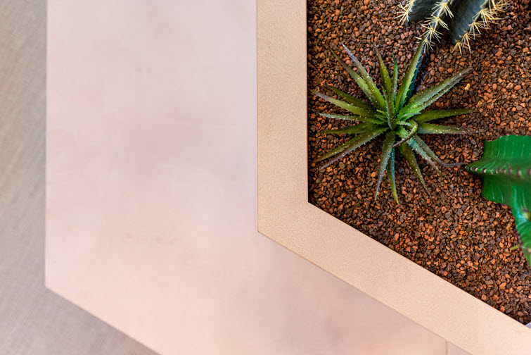 seat and flower bench in soft pink (lime blush) design by Unilin Panels 
